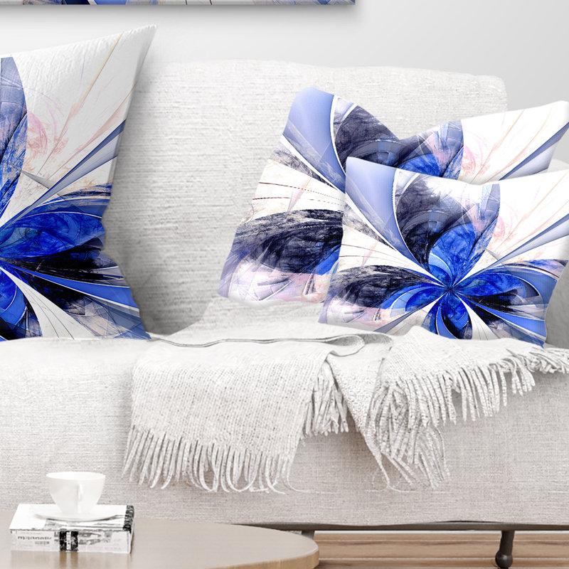 Coussin lombaire en fleur symétrique floral, Bleu / Blanc