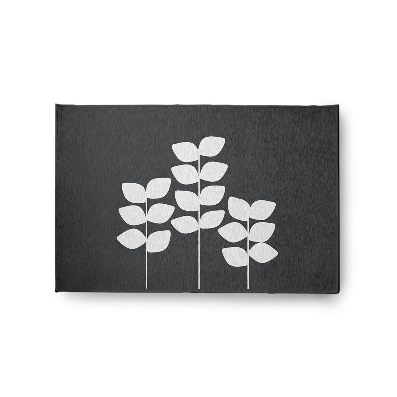 Tapis floral gris / blanc en chenille tissé à la machine, Rectangle 2 pi x 3 pi