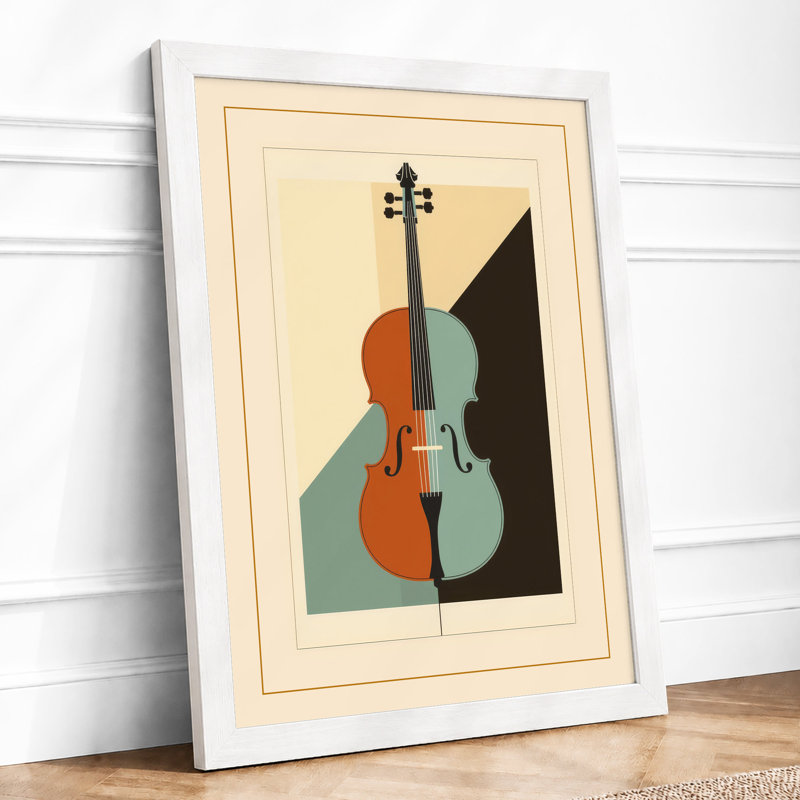 Geometric Violin Art Deco - Framed Print, A3 - 42.0 x 29.7 cm, White