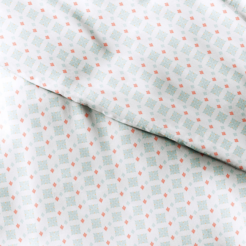 Ensemble de housse de couette à motif de losanges, Couette pour lit simple / simple TG + 1 taie déco, Turquoise