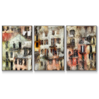 Stacked House I, ensemble de 3 pièces encadrées sur toile