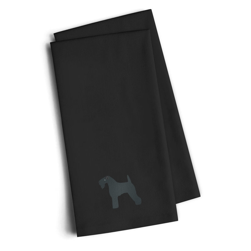 Cotton Embroidered Tea Towel Kitchen Towel, Black, 25" H x 16" W x 0.1" D