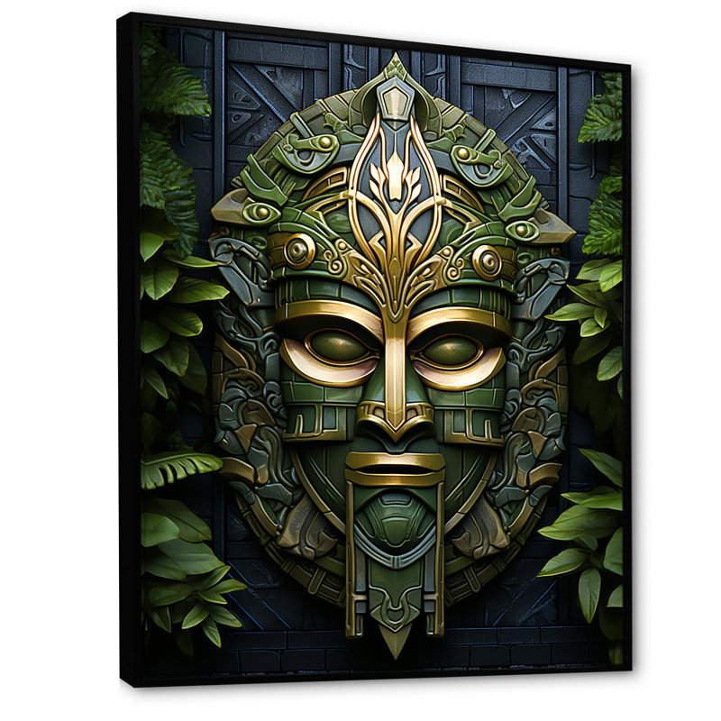 Masque africain ancestral - Masque africain, Cadre flottant noir, 20" H x 12" W