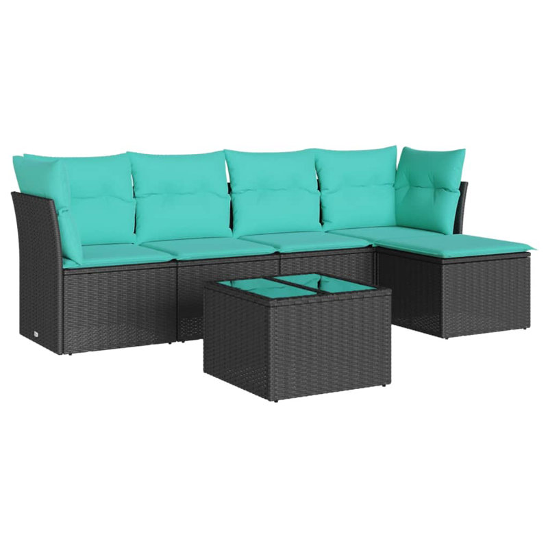Ensemble de canapé de patio 6 pièces avec coussins en rotin de polyester, Bleu clair, Noir