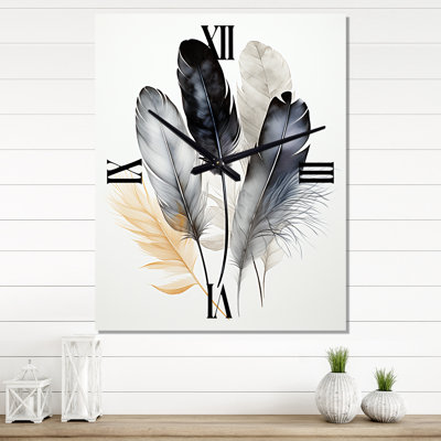Asian Art Feathers Sumi III - Horloge murale moderne asiatique