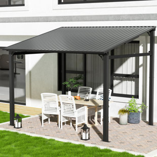 Outdoor Lean-to Gazebo with Sloping Galvanized Steel Roof