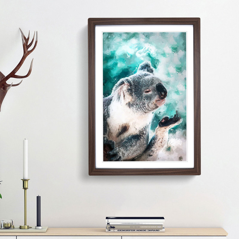 Cute Koala Bear in Abstract - Picture Frame Graphic Art Print, 65cm H x 48cm W x 2cm D, Walnut Framed