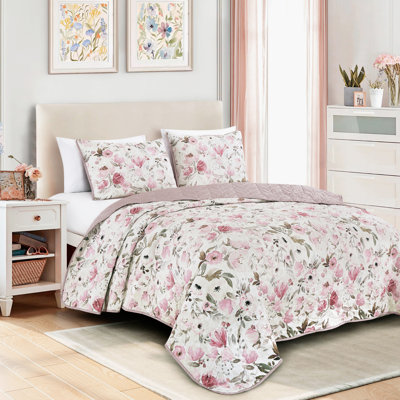 3-Piece Printed Microfiber Bedspread Set - Elegant Floral Design Bedding with Soft Microfiber Fabric