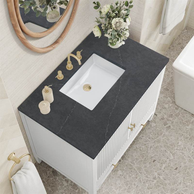 Myrrin 36'' W Single Vanity, Bright White, Charcoal Soapstone, 8" Widespread
