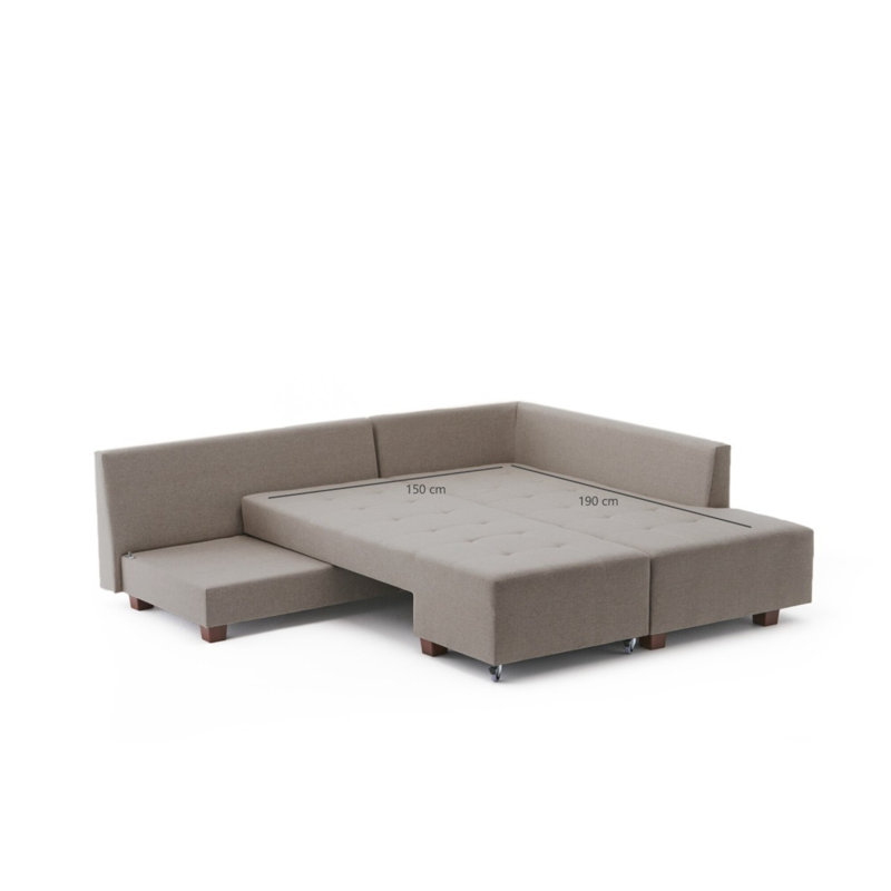 Modern Corner Sofa-Bed, Cream, 110.2 x 33.5 x 81.1 inches | Solid Wood & Fiberboard Frame, 100% Polyester Fabric | 32 DNS Foam Seating, Easy Clean, Stylish Scandinavian Design, Perfect for Small Spaces