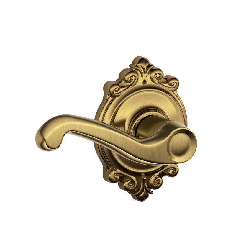 Flair Lever with Brookshire Trim Hall and Closet Lock, Antique Brass