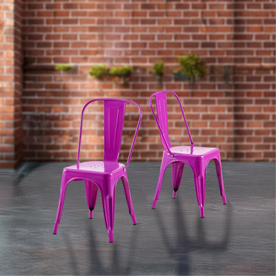 Ensemble de 2 chaises de salle à manger industrielles en métal de 18 pouces de hauteur empilable à l'intérieur, à l'extérieur, légère, facile à nettoyer, facile à assembler et durable