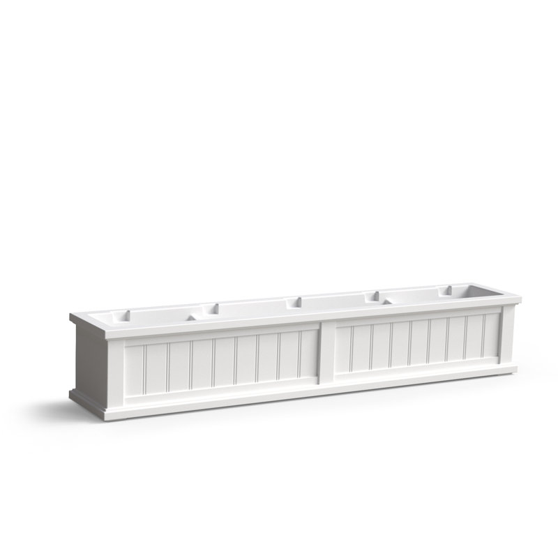 Cape Cod Resin Window Box Planter With Water Reservoir, White, 11" H x 60" W x 11" D