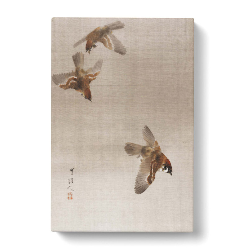Flying Sparrows by Watanabe Seitei - Wrapped Canvas Painting Print, 76cm H x 50cm W x 3cm D