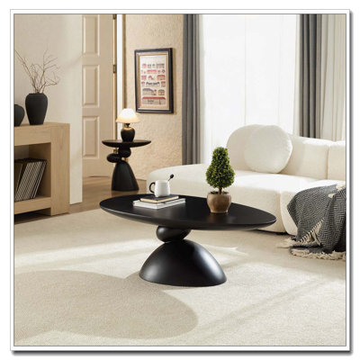 47.27"Fiberglass Oval Coffee Table with Sculptural Base