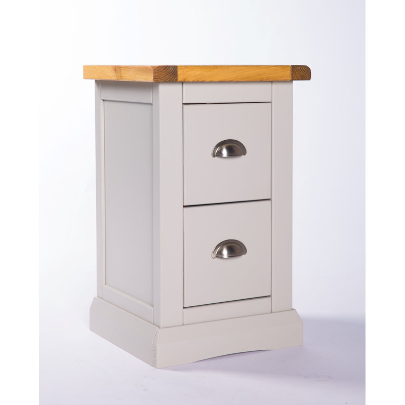 Pharsalia 35cm W Solid + Manufactured Wood Bedside Table, Light Grey, Chrome Cup