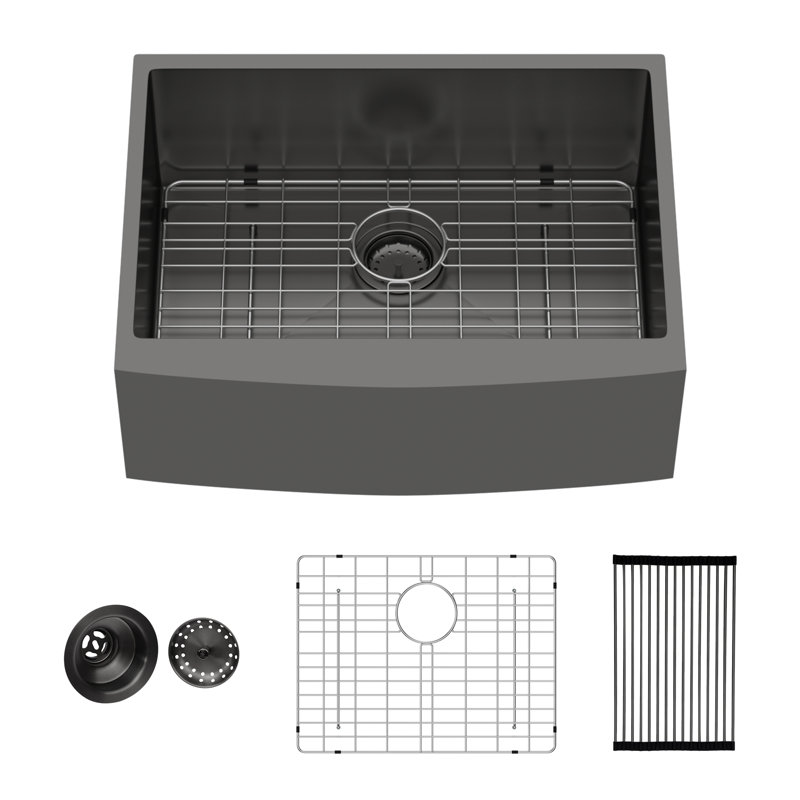 24"L x 21"W Single Bowl Stainless Steel Farmhouse/Apron Kitchen Sink, Gunmetal Black