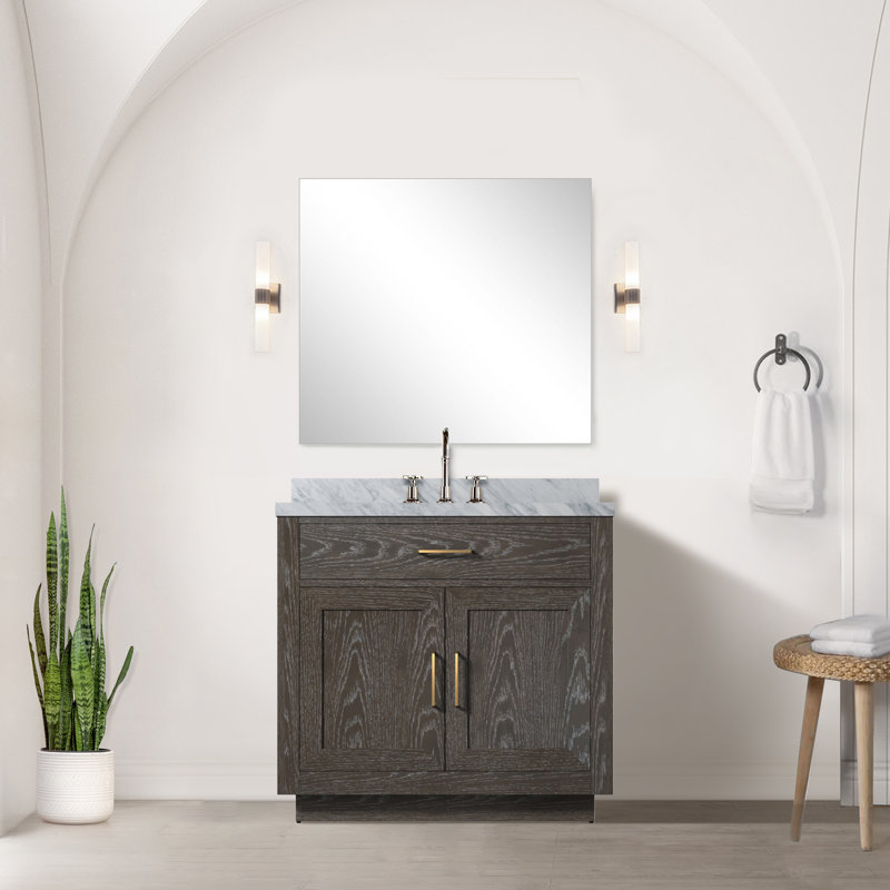 36 po X P 22 po D Meuble-lavabo simple avec comptoir en marbre de Carrare, Chêne brun