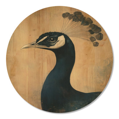 Portrait d'un paon à minuit - Tableau rond en bois représentant des oiseaux
