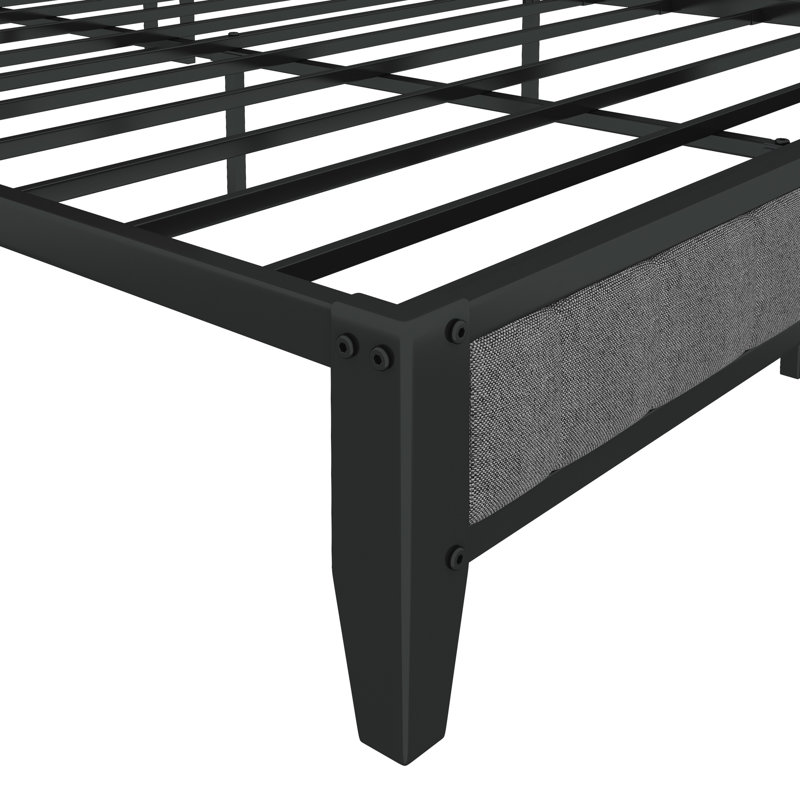 Structure de lit grand format, plateforme en métal, tête de lit rembourrée grise - Structure gracieuse pour chambre à coucher avec base