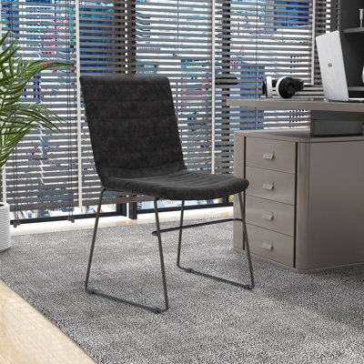 Lagan Leather/Polyester Office Guest Chair – Ergonomic Desk & Conference Seating with Stainless Steel Base, Fixed Arms & Lumbar Support