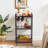 3-Tier Kitchen Microwave Stand With Wheels, 6 Hooks, And Rustic Metal Frame For Compact Spaces, Multi-Purpose Storage Cart
