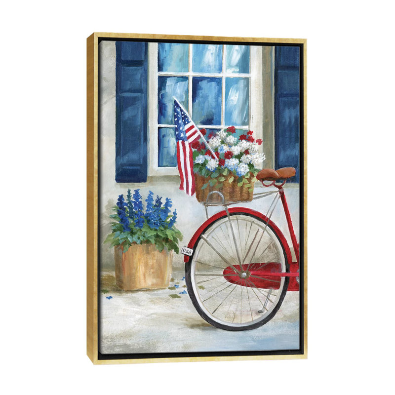 «Patriot Bike I» par Nan - impression, Encadrement doré, H 60 po x l 40po x P 1,5 po