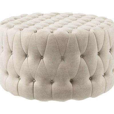 Beige Velvet-feel 31.5" Round - Padded Seat With Button Tufting For Elegant Entryway In Beige, Upholstered Seat, Intriguing Home Decorating