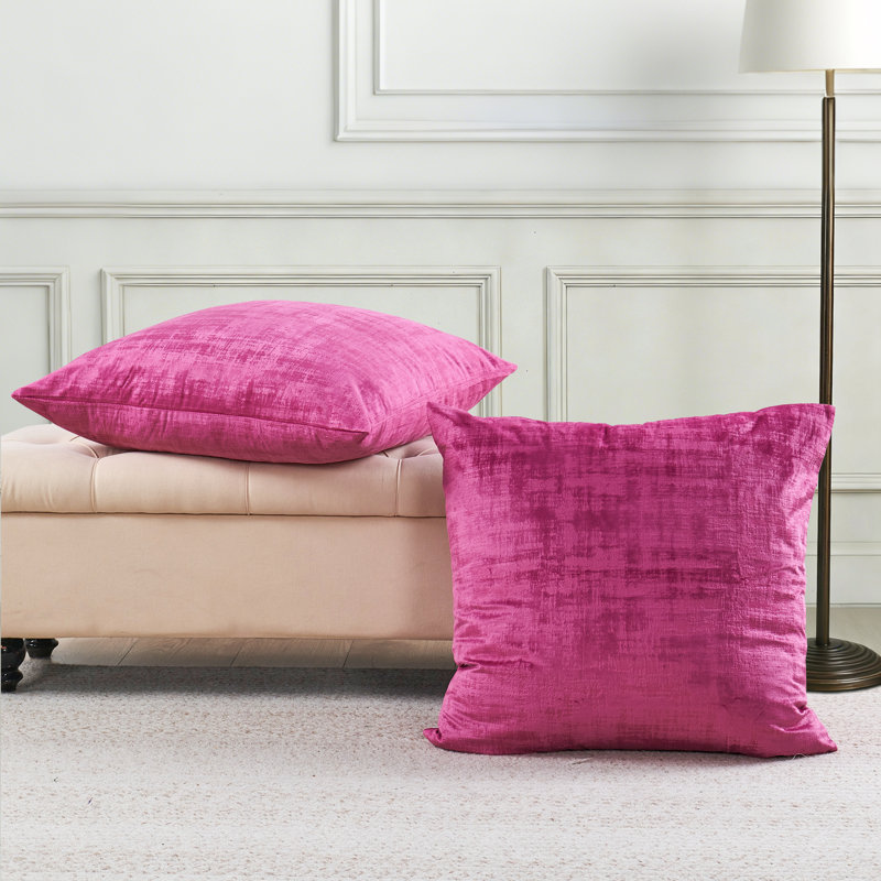 Housse de coussin réversible en velours texturé Euro, Rose framboise