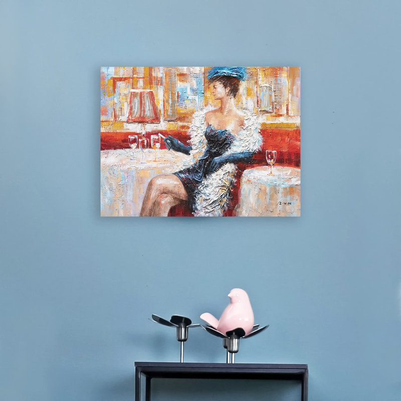 Dame élégante - peinture sur toile tendue, H 12 po x l 16 po x P 1 po