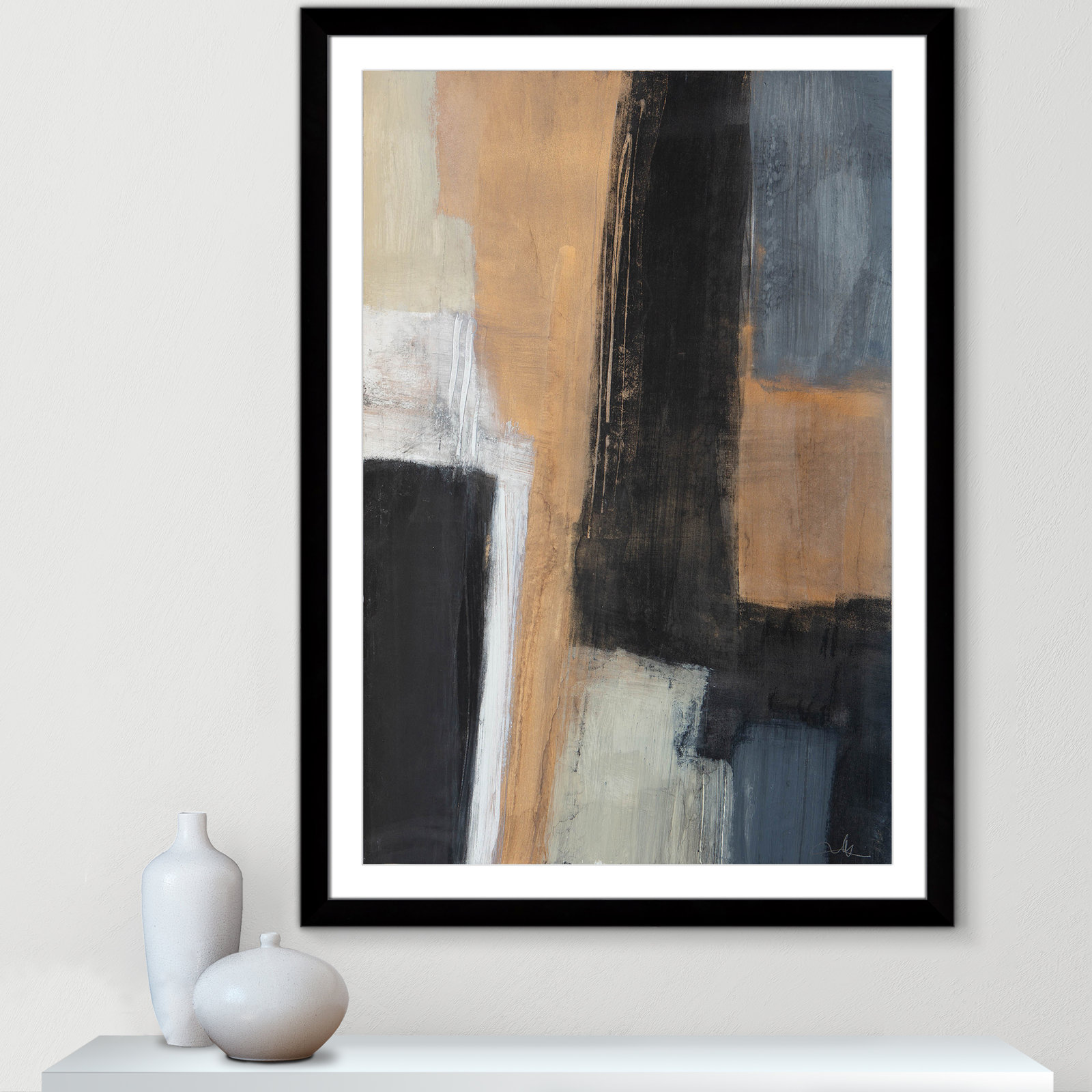 Calderon "Metallic Slate I" Print, 49" H x 35" W x 1.25" D, Black Cube Frame Matted