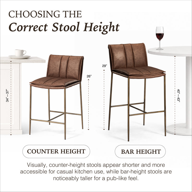 Maven Lane Gerard Stool with Faux Leather Upholstery, Cocoa Brown Seat/Antiqued Brass Frame, Bar Stool (29" Seat Height)