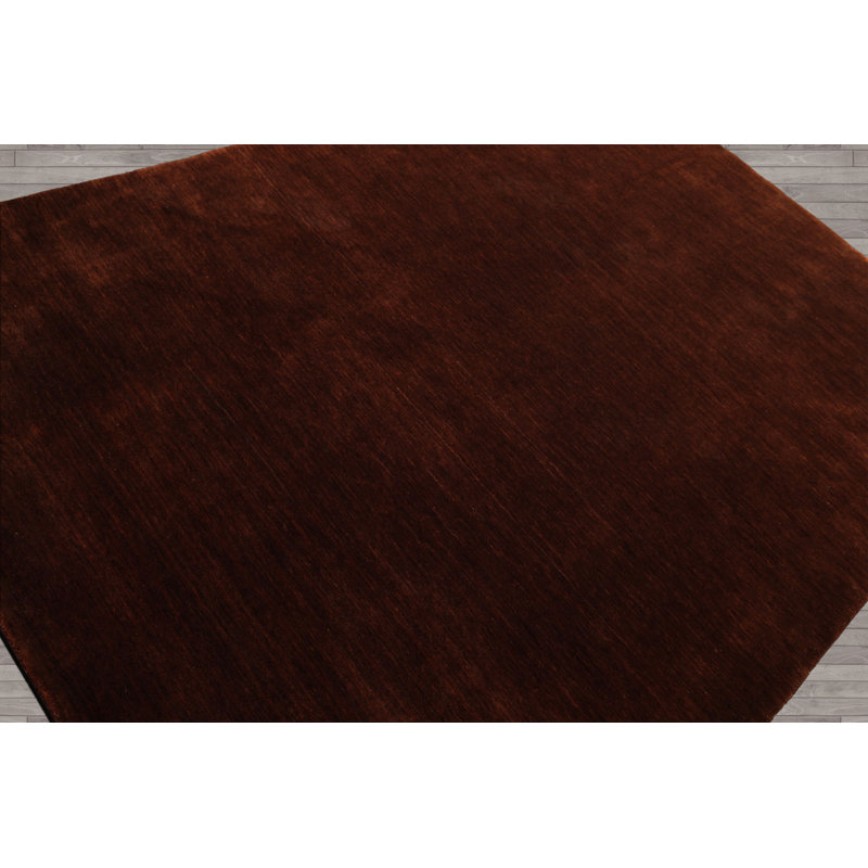 5'8''x7'10'' Hand Knotted Wool Dark Gabbeh  Solid Plush Pile Solid Rug