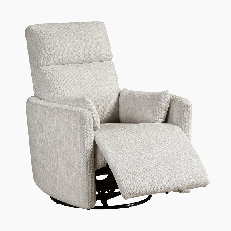 Tinashe 33" Modern & Contemporary Textured Microfiber Swivel Glider Reclining Chair with 2 Matching Pillows Included & Gentle Gliding Motion