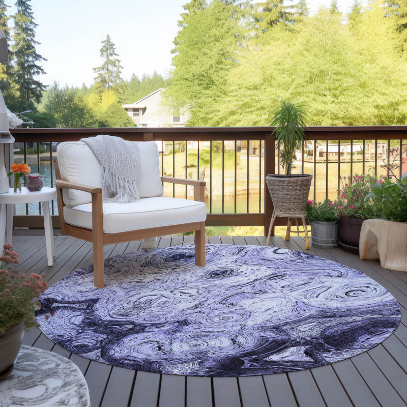 Loreen Washable Abstract Indoor / Outdoor Rug, Round 8'