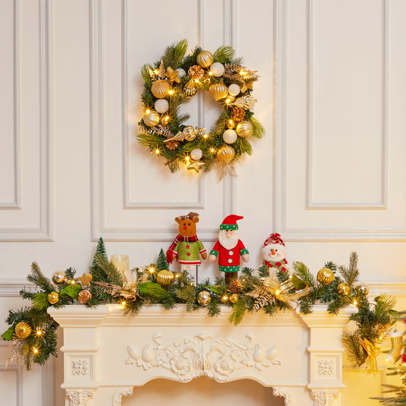 6 Ft Pre-Lit Christmas Garland with Lights with 20 Lights Ball Ornaments Ribbons
