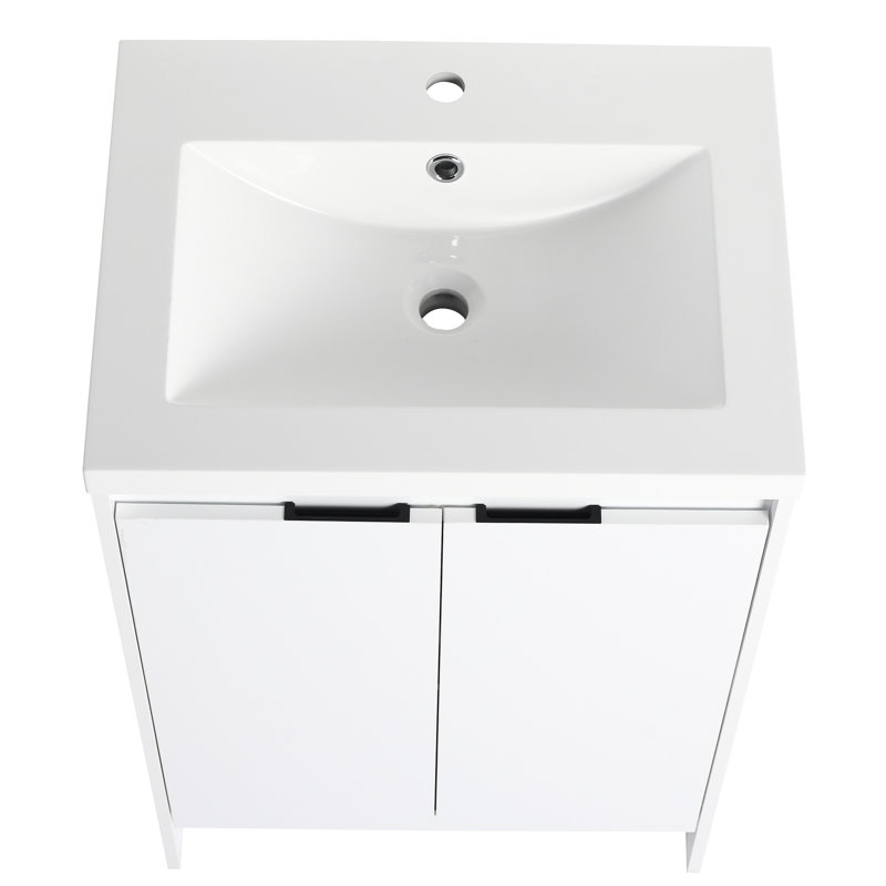 Meuble-lavabo autoportant de 72 po avec lavabo en résine et compartiment de rangement latéral simple, système de porte à fermeture en douceur, contreplaqué blanc pour une utilisation pratique et élégante, glissières de tiroir, conception fonctionnelle