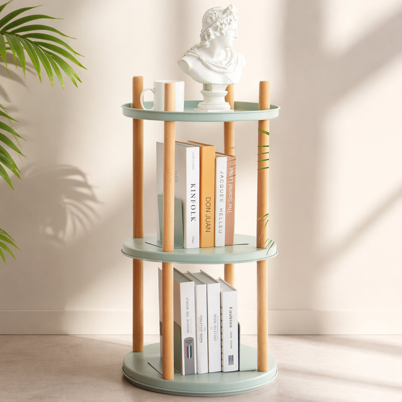 Bibliothèque rotative à 360 ° à 3 niveaux avec rangement de grande capacité, design multifonctionnel et peu encombrant pour diverses pièces