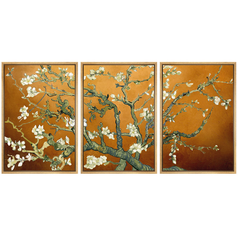 «Amandier en fleurs» par Vincent van Gogh, H 36 po x l 72 po x P 1,5 po, Ambre brûlé, Cadre naturel