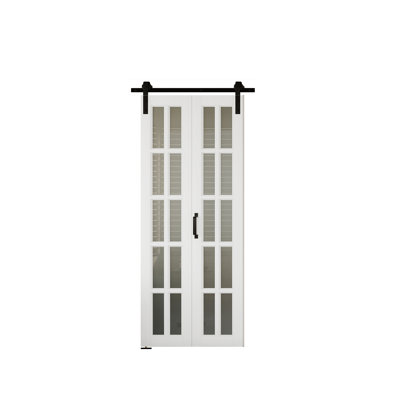 Bifold Barn Door - 10 Lite Frosted Glass Design Interior Door With Installation Hardware Kit