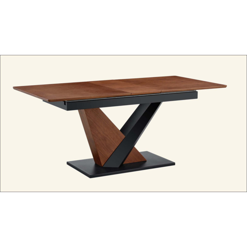 Table de salle à manger extensible moderne, plateau de table en placage de fibres à densité moyenne avec base en métal en forme de X, table de salle à manger de cuisine imperméable et résistante aux égratignures pour les espaces contemporains