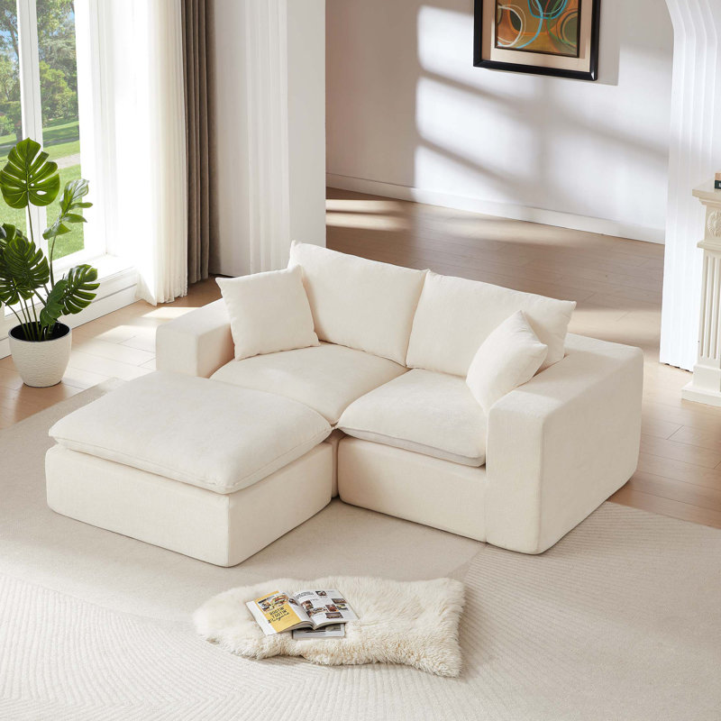 Canapé désossé moderne en chenille Boneless, combinable librement, H 33,85 po x l 78,74 po x P 68,89 po, 2, Blanc