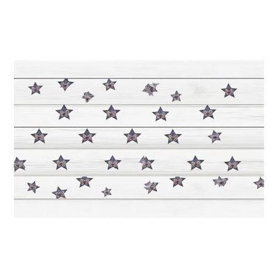Vintage Wood Star Table Cloth, 60" x 120" Scalloped Trim, Veterans Day Patio Dinner Ornament