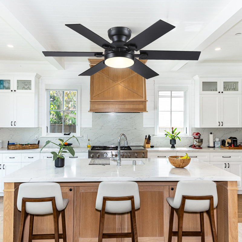 46"Ceiling Fans With Lights And Remote/APP, 182 RPM, Black, 46" Wide