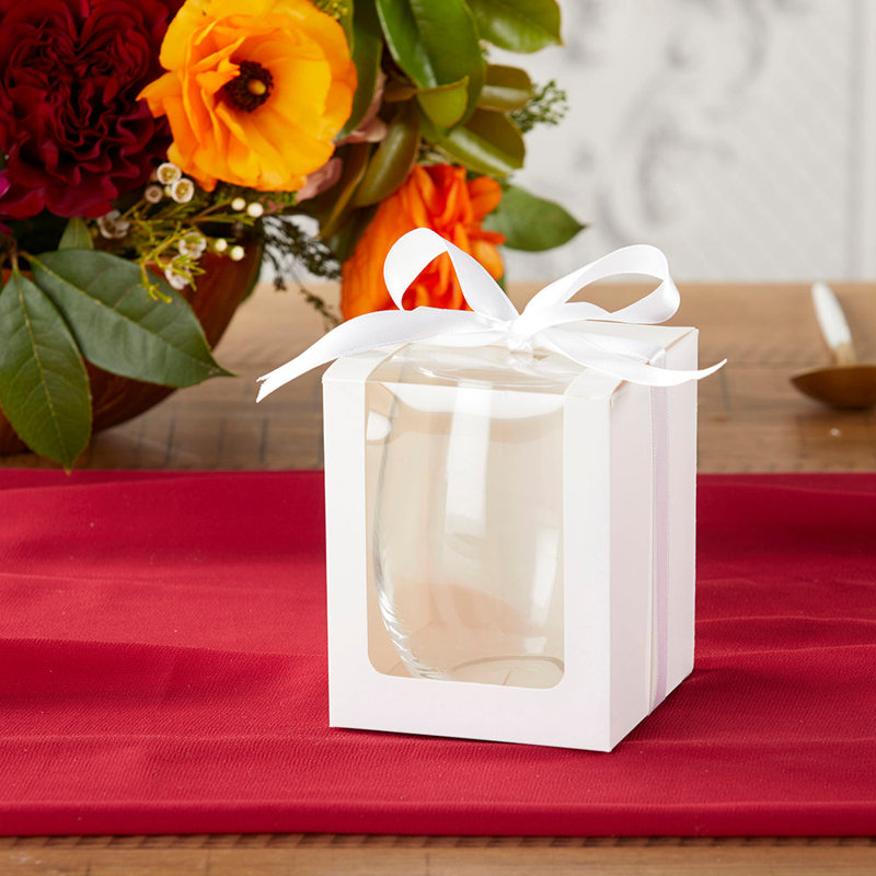 Blanc 9 oz. Boîte-cadeau de verrerie avec ruban (ensemble de 20), Blanc, 9