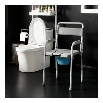 Siège de toilette surélevé avec accoudoirs, chaise de chevet pour personnes âgées et adultes, gris