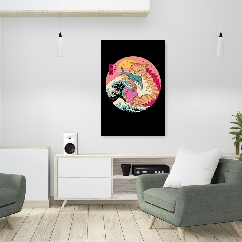 Contemporary Art Retro Vintage Cat Shark Art, 36" H x 24" W