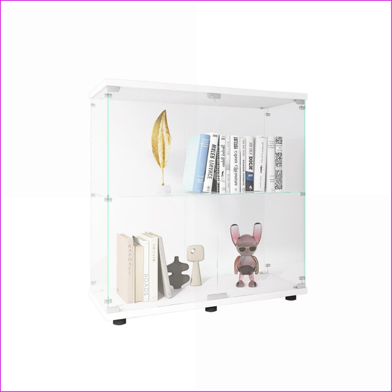 Vitrine en verre 2 couches avec 2 portes, Blanc