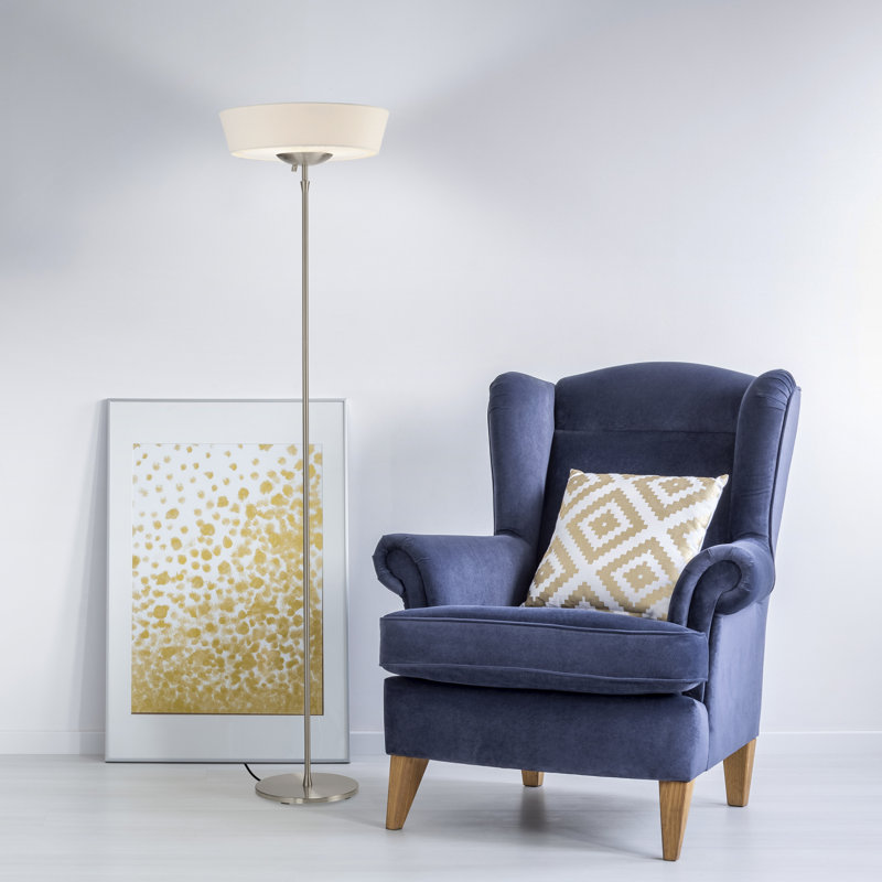 Rampard 71'' Torchiere Floor Lamp, Brushed Steel, White
