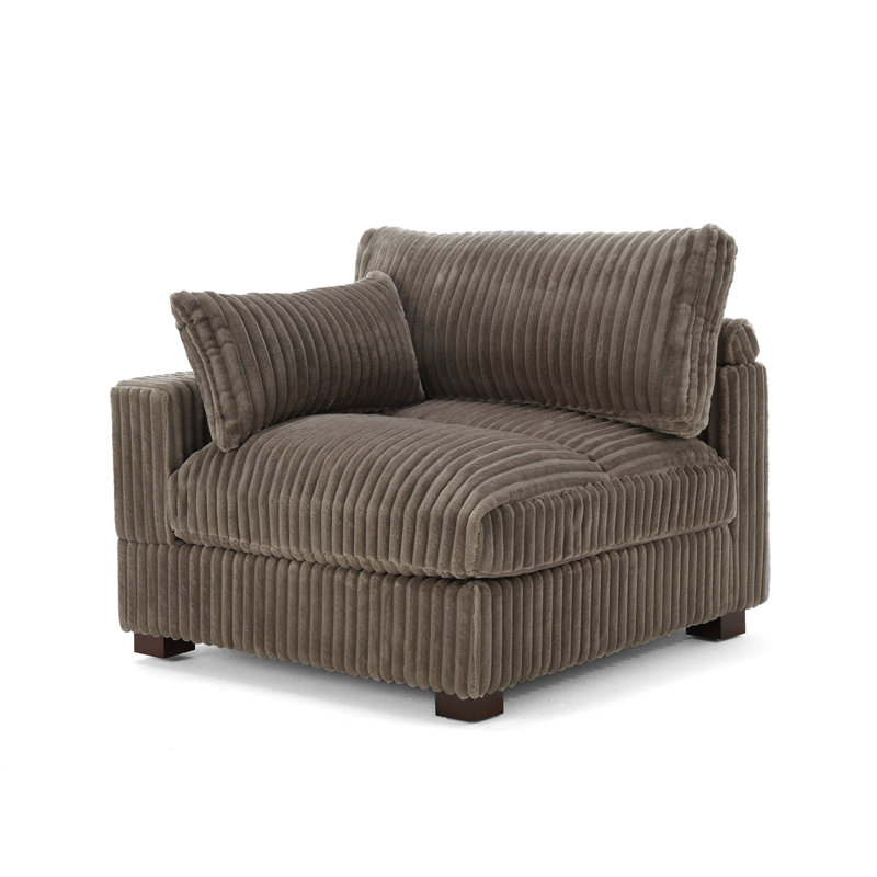 Upholstered Faux Rabbit Fur Flannel Armchair with Pillow Back, One Arm Single Chair Module Part For Sectional Sofa